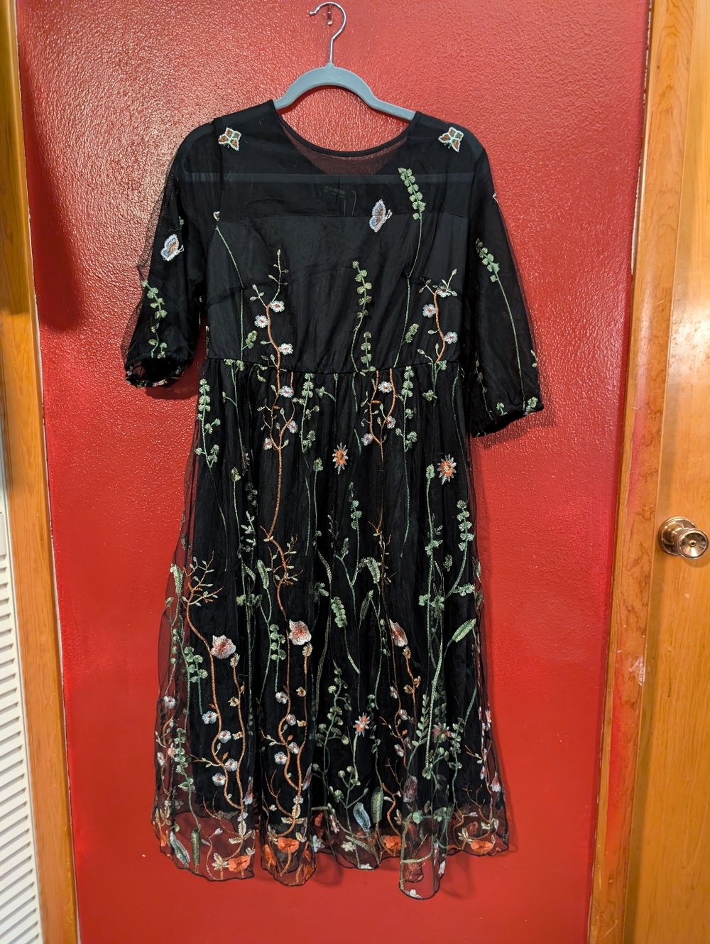 BloomChic Black Embroidered Mesh Top with Accent Stitching